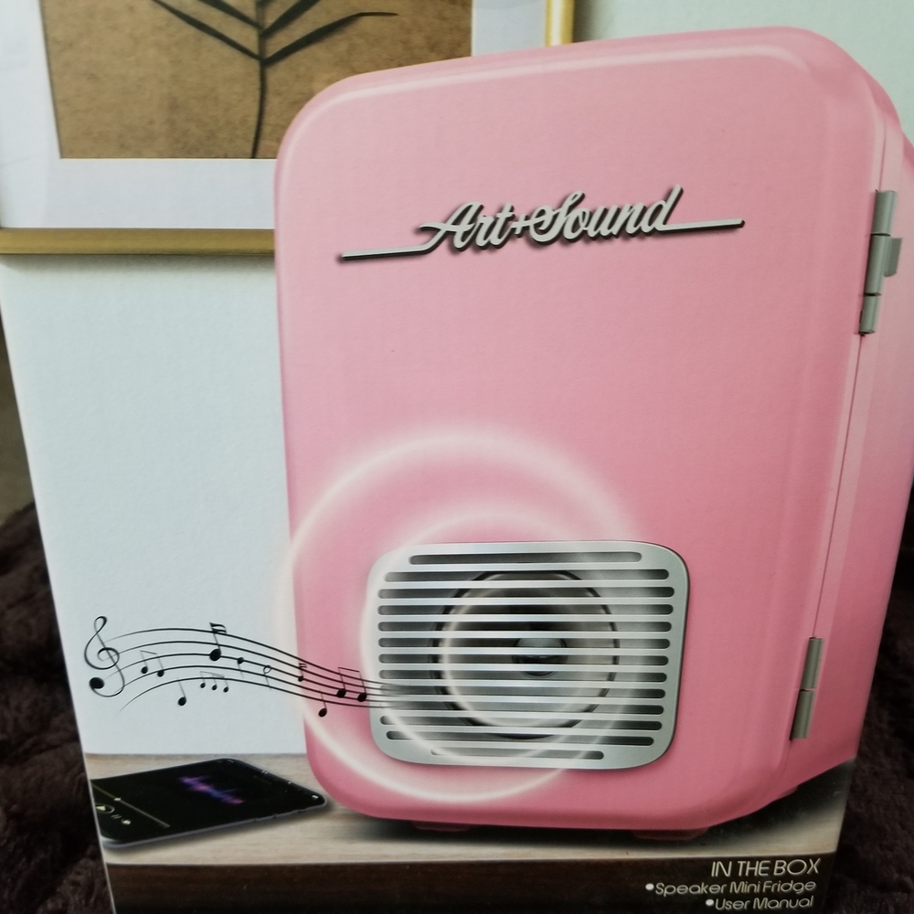New in Box Pink Retro Mini Fridge Portable Bluetooth Speaker. Holds 6 Cans. - Picture 3 of 6